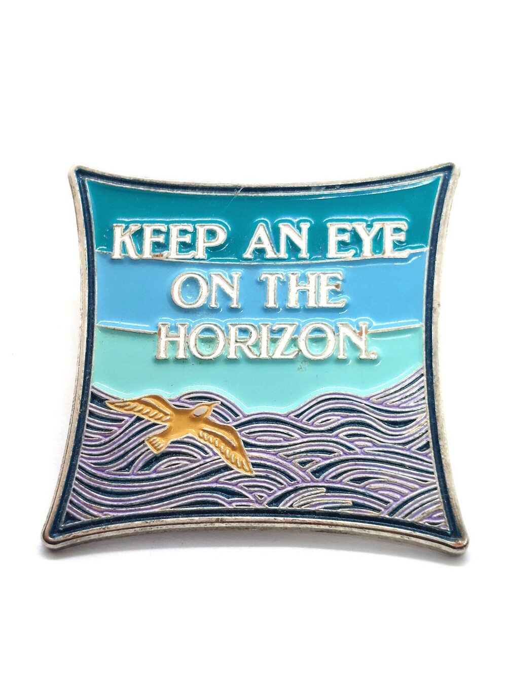 Keep An Eye On The Horizon Pin Blue Ocean Waves Inspirational Quote Gift